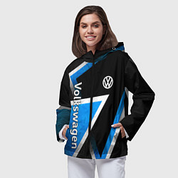 Ветровка с капюшоном женская Volkswagen - бело-синий треугольник, цвет: 3D-черный — фото 2