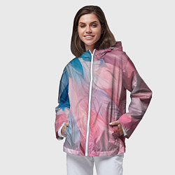 Ветровка с капюшоном женская Пастельно-голубые и розовые перья, цвет: 3D-белый — фото 2