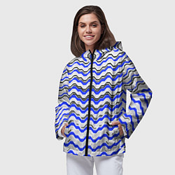 Ветровка с капюшоном женская Black and blue stripes on a white background, цвет: 3D-черный — фото 2