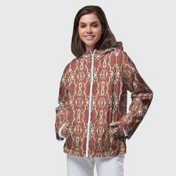 Ветровка с капюшоном женская Красно-коричневый в крупный белый узор, цвет: 3D-белый — фото 2