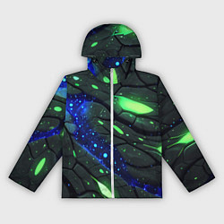 Ветровка с капюшоном женская Разлом плит с зеленым свечением, цвет: 3D-белый