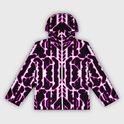 Ветровка с капюшоном женская Техно белые линии с розовой обводкой на чёрном фон, цвет: 3D-белый