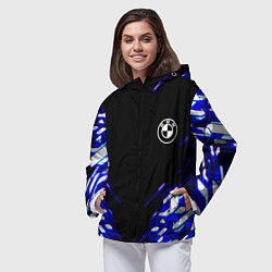 Ветровка с капюшоном женская BMW sport неоновый спорт, цвет: 3D-черный — фото 2
