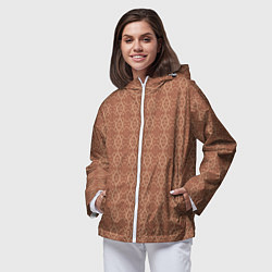 Ветровка с капюшоном женская Светлый коричневый кружевной узор, цвет: 3D-белый — фото 2