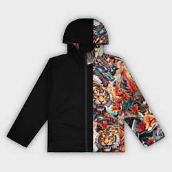 Ветровка с капюшоном женская Тату ирезуми дракона тигр лис и самурай, цвет: 3D-черный