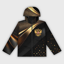 Ветровка с капюшоном женская Золотой герб России на черно-золотой текстуре, цвет: 3D-черный