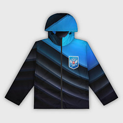 Ветровка с капюшоном женская Герб России и черно-синяя абстракция, цвет: 3D-черный