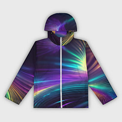 Ветровка с капюшоном женская Неоновые лучи на фиолетовом фоне, цвет: 3D-белый