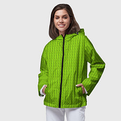 Ветровка с капюшоном женская Ярко-зелёный в маленькие чёрные полоски, цвет: 3D-черный — фото 2