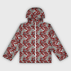 Ветровка с капюшоном женская Цветочный паттерн красно-серый, цвет: 3D-белый