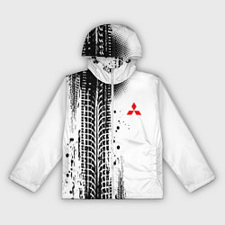 Ветровка с капюшоном женская Митсубиси - следы от колес, цвет: 3D-белый
