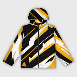 Ветровка с капюшоном женская Жёлто-белые широкие линии на чёрном фоне, цвет: 3D-черный