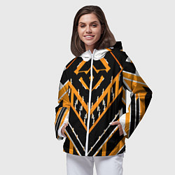Ветровка с капюшоном женская Жёлто-белые линии на чёрном фоне, цвет: 3D-белый — фото 2