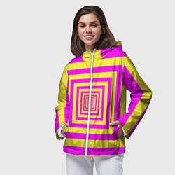 Ветровка с капюшоном женская Удаление квадратов - оптический коридор желтый, цвет: 3D-белый — фото 2