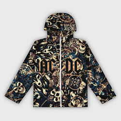 Ветровка с капюшоном женская AC DC на фоне викингов рун воронов и черепов, цвет: 3D-белый