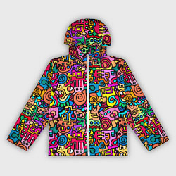Ветровка с капюшоном женская Психоделические узоры - цветные дудлы, цвет: 3D-белый