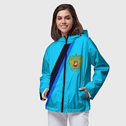 Ветровка с капюшоном женская Россия спортивная геометрия, цвет: 3D-черный — фото 2