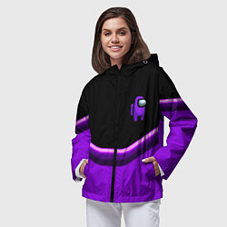 Ветровка с капюшоном женская Among us neon geometry, цвет: 3D-черный — фото 2
