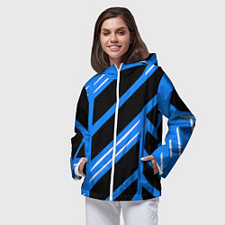 Ветровка с капюшоном женская Black and white stripes on a blue background, цвет: 3D-белый — фото 2