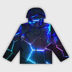 Ветровка с капюшоном женская Микс из разломленных плит и неоновое свечения, цвет: 3D-черный