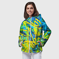 Ветровка с капюшоном женская Желто-зеленое граффити, цвет: 3D-белый — фото 2