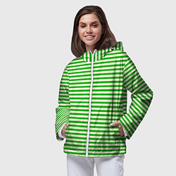 Ветровка с капюшоном женская Бежево-зелёный полосатый, цвет: 3D-белый — фото 2
