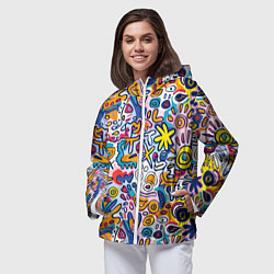 Ветровка с капюшоном женская Солнце и морские звёзды абстракция, цвет: 3D-белый — фото 2