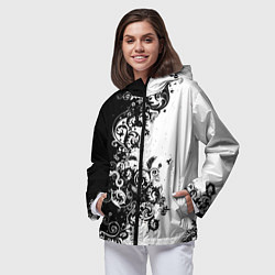Ветровка с капюшоном женская Чёрно белый стильный узор, цвет: 3D-черный — фото 2