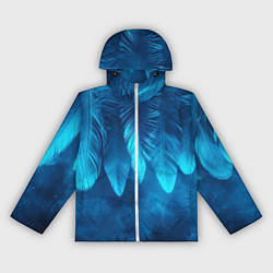 Ветровка с капюшоном женская Вертикальные синие перья и дым, цвет: 3D-белый