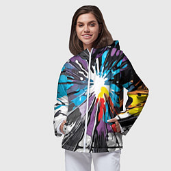 Ветровка с капюшоном женская Кляксы краски - абстракция, цвет: 3D-белый — фото 2