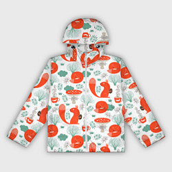 Ветровка с капюшоном женская Узор лиса с белкой, цвет: 3D-белый