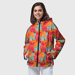 Ветровка с капюшоном женская Красные синие оранжевые лилии, цвет: 3D-черный — фото 2
