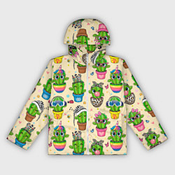 Ветровка с капюшоном женская Мультяшные кактусы, цвет: 3D-белый