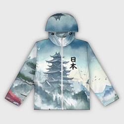 Ветровка с капюшоном женская Японская пагода в тумане - нейросеть, цвет: 3D-белый