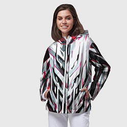 Ветровка с капюшоном женская Хаотичная красно-белая абстракция, цвет: 3D-белый — фото 2