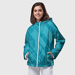 Ветровка с капюшоном женская Абстракция светлые линии на зеленом фоне, цвет: 3D-белый — фото 2