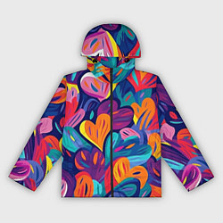 Ветровка с капюшоном женская Радужные сердца, цвет: 3D-черный