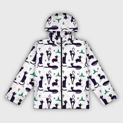 Ветровка с капюшоном женская Узор из черных магических кошек, цвет: 3D-черный