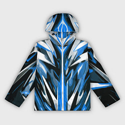 Ветровка с капюшоном женская Хаотичная сине-белая абстракция на чёрном фоне, цвет: 3D-белый