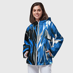 Ветровка с капюшоном женская Синяя абстракция на чёрно-белом фоне, цвет: 3D-белый — фото 2