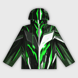 Ветровка с капюшоном женская Зелёно-белая абстракция и чёрный фон, цвет: 3D-белый