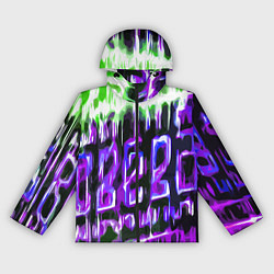 Ветровка с капюшоном женская Фиолетово-зелёная абстракция на чёрном фоне, цвет: 3D-черный