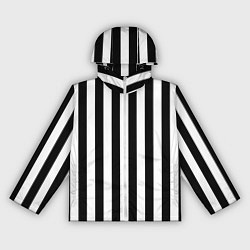 Ветровка с капюшоном женская Вертикальные черно белые полосы, цвет: 3D-белый