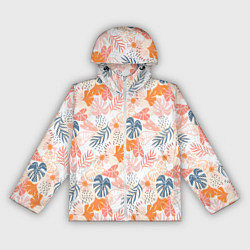 Ветровка с капюшоном женская Паттерн узор листьев, цвет: 3D-белый