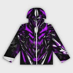 Ветровка с капюшоном женская Фиолетово-белое абстрактное лицо на чёрном фоне, цвет: 3D-белый