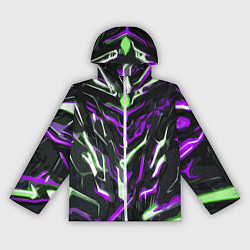 Ветровка с капюшоном женская Фиолетово-белые абстрактные линии на чёрном фоне, цвет: 3D-белый