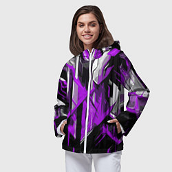 Ветровка с капюшоном женская White and purple abstraction on a black background, цвет: 3D-белый — фото 2