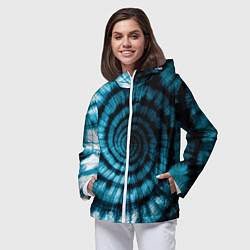 Ветровка с капюшоном женская Сине-зеленый тай-дай - спираль, цвет: 3D-белый — фото 2
