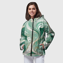 Ветровка с капюшоном женская Светло-зеленый узор с завитками, цвет: 3D-черный — фото 2