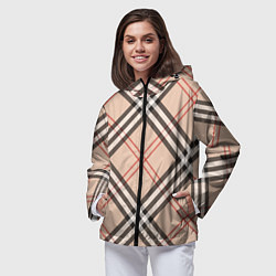 Ветровка с капюшоном женская Стильная клетка - шотландка, крупно, цвет: 3D-черный — фото 2